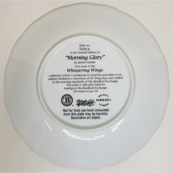 THE Bradford Exchange "Morning Glory"‎ by Janene Grende 1996 Plate no. 9292 A 8" - Picture 5 of 8